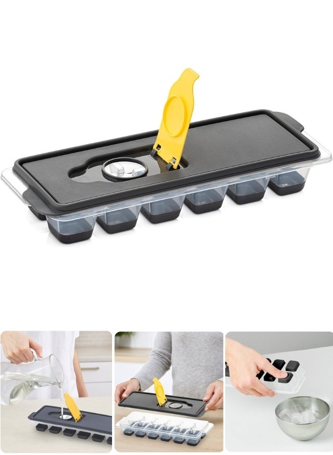 12 Ice Cube Tray with Easy-Fill Lid Made of Plastic and Flexible Silicone Base for Easy Release of Ice Cubes Chocolate Jelly Cookie Mold-Multicolor - Image 1