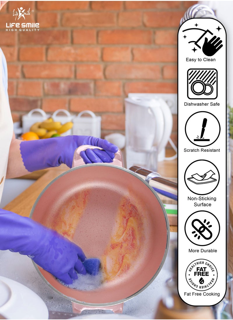 Life Smile - Nonstick Cookware Set 16 pcs -Induction Base Aluminum Cookwares -Granite Coated Cooking Pots & Pan Set Includes 20cm -(2.5L)Casserole with Lid, 24cm (4.4L)Casserole with Lid, 28cm(6.5L) Casserole with Lid, 32cm(9.7L) Casserole with Lid ,28cm (2.9L)Fry pan with Lid & 3pcs Nylon/3pcs Wooden Spoon Set-100% PFOA Free Cooking Set - Image 1