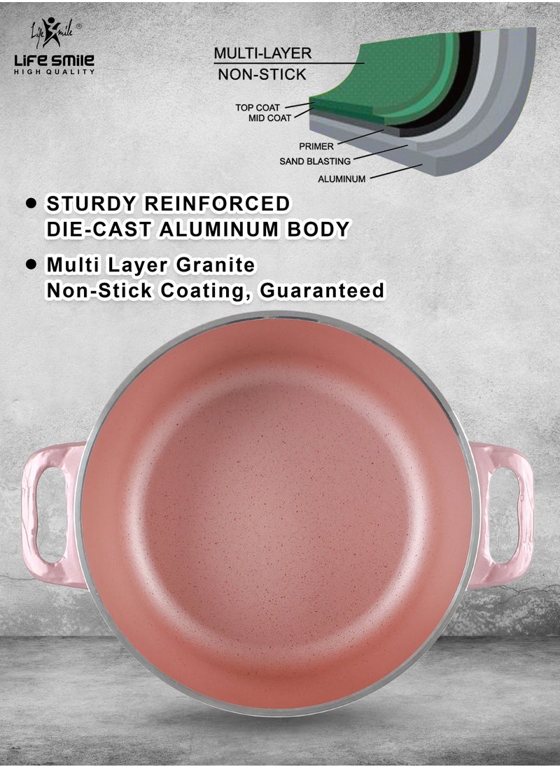 Life Smile - Nonstick Cookware Set 16 pcs -Induction Base Aluminum Cookwares -Granite Coated Cooking Pots & Pan Set Includes 20cm -(2.5L)Casserole with Lid, 24cm (4.4L)Casserole with Lid, 28cm(6.5L) Casserole with Lid, 32cm(9.7L) Casserole with Lid ,28cm (2.9L)Fry pan with Lid & 3pcs Nylon/3pcs Wooden Spoon Set-100% PFOA Free Cooking Set - Image 1