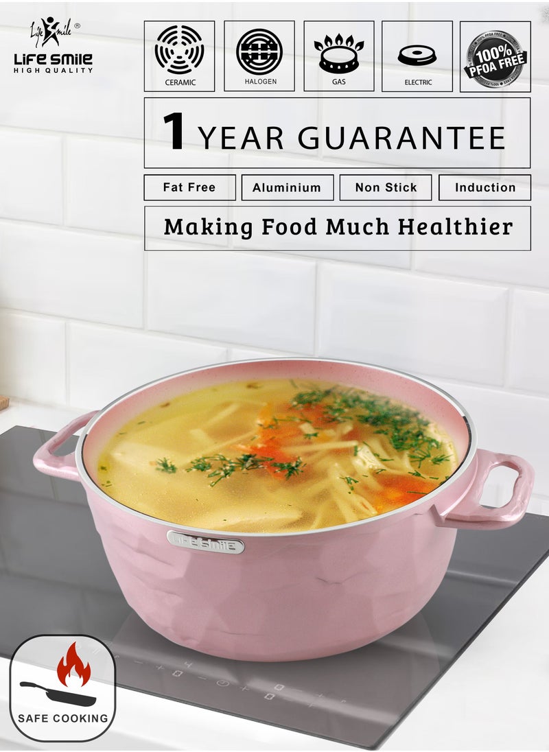 Life Smile - Nonstick Cookware Set 16 pcs -Induction Base Aluminum Cookwares -Granite Coated Cooking Pots & Pan Set Includes 20cm -(2.5L)Casserole with Lid, 24cm (4.4L)Casserole with Lid, 28cm(6.5L) Casserole with Lid, 32cm(9.7L) Casserole with Lid ,28cm (2.9L)Fry pan with Lid & 3pcs Nylon/3pcs Wooden Spoon Set-100% PFOA Free Cooking Set - Image 1