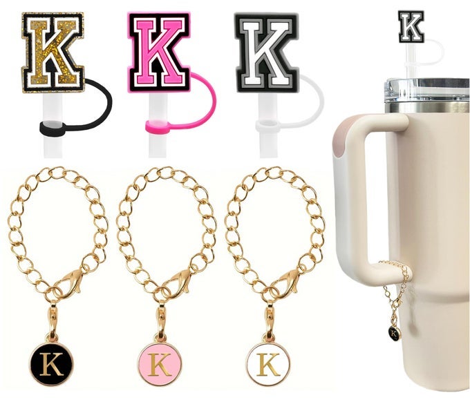 3 3 3PCS STRAW COVER 10MM FOR STANLEY TUMBLER CUP REUSABLE STRAW CAP TOPPER WITH 3 INITIAL LETTER CHARMS ACCESSORIES NAME ID PERSONALIZED HANDLE CHARM FOR STANLEY 3040 OZ CUP TUMBLER