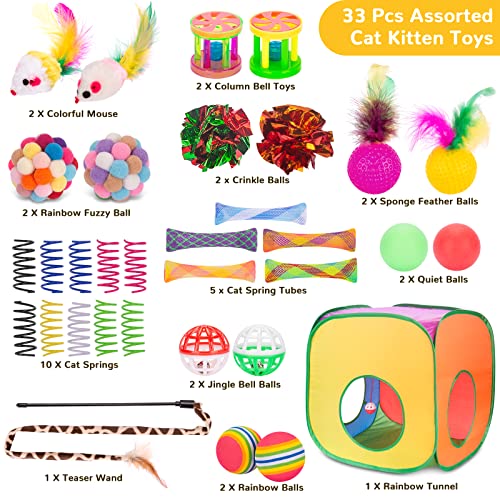 Retro Shaw Cat Toys, 33Pack Large Cats Toys, Interactive Kitten Toys for Indoor Cats Kitty with Collapsible Game Tunnel Tube Tent Feather Wand Teaser Bell Fuzzy Ball Springs Mouse Toys - Image 4