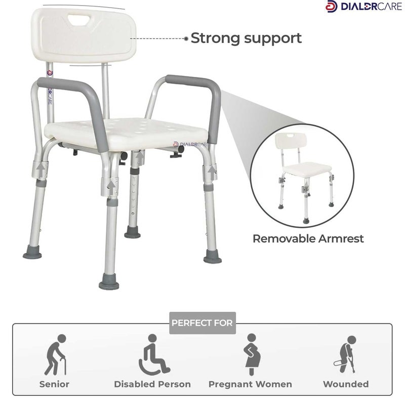 DIALDRCARE كرسي استحمام قابل للتعديل بدون أدوات محمول مع ذراعين (كرسي استحمام) - Image 5
