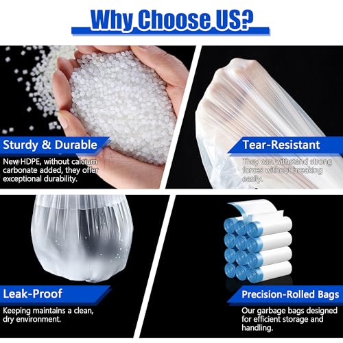 LEAGIM Small Trash Bags 3 Gallon, 360 Count -1.2 Mil Drawstring Mini Garbage Bags, White Plastic Trash Can Liners for Bathroom Accessories, 12 Liter, Bedroom, Dorm Room Essentials, Office - Image 4
