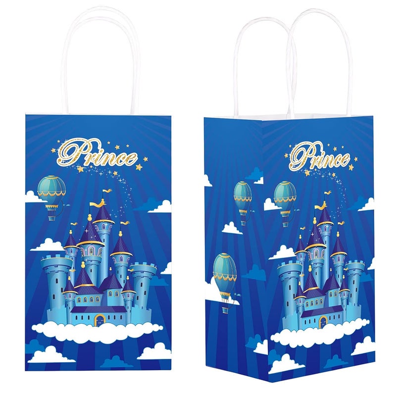 12 Pieces Prince Party Gift Treat Bag Blue Prince Castle Candy Goodie Favor Bags with Handle for Prince Theme Birthday Baby Shower Party Favors Supplies