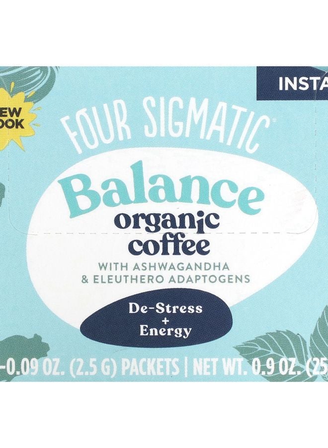Four Sigmatic Instant Organic Coffee with Ashwagandha & Eleuthero Adaptogens Balance Medium Roast 10 Packets 0.09 oz (2.5 g) Each