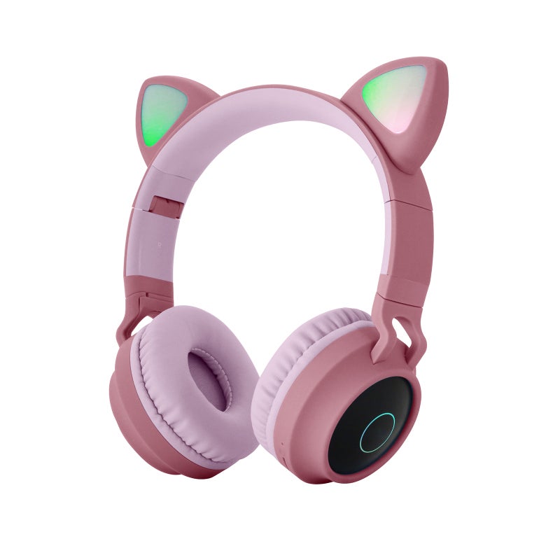 Glowing Cat Ear Headphones: Pink Foldable Over Ear Headset With BT5.3, 7 Color Breathing Lights - Multiple Playback Options, Ergonomic Design For Kids, Girls, Cosplay Fans - Image 1