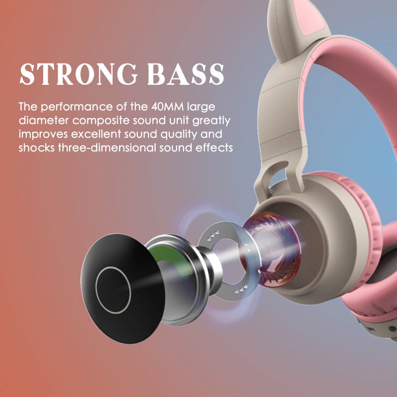 Glowing Cat Ear Headphones: Pink Foldable Over Ear Headset With BT5.3, 7 Color Breathing Lights - Multiple Playback Options, Ergonomic Design For Kids, Girls, Cosplay Fans - Image 4
