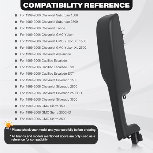 SAYNO 12472876 Front Driver Side Door Armrest Handle Compatible with 1999-2006 Chevy Suburban Silverado Sierra Tahoe Avalanche Escalade & GMC Yukon, Front Left Side Door Arm Rest with Handle, Dark Gray - Image 3