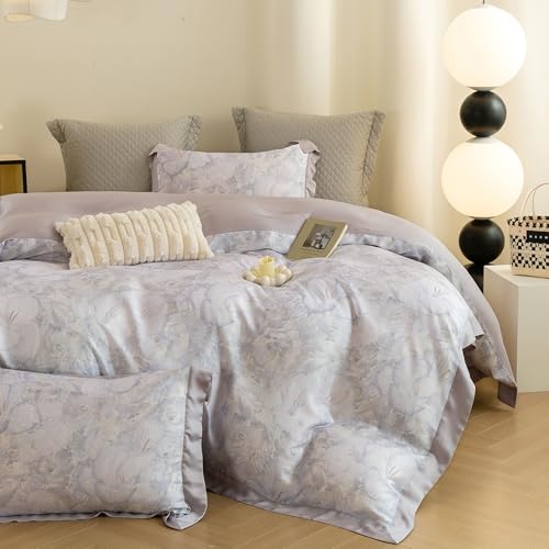 ECOCOTT Bedding 3Piece Duvet Cover Queen Size Silky Soft 100 Lyocell Hypoallergenic EcoFriendly Elegant Bloom Soft Purple Floral Pattern Cooling Breathable for Hot Sleepers - Image 3