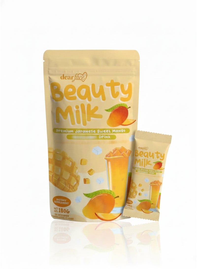 dear face مسحوق مشروب حليب الجمال بنكهة المانجو | مشروب جمال فاخر | صيغة على الطراز الياباني | 180 جرام - Image 1
