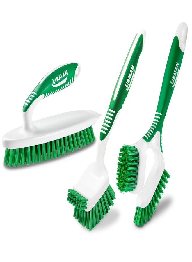 Libman Heavy Duty Scrub Brush Kit | Cleaning Brushes for Household Use | Tub Scrubber | Easy Grip Scrub Brush | Big Job Kitchen Brush | Dual Sided Tile & Grout Brush | 3 Different Brushes Included - Image 1