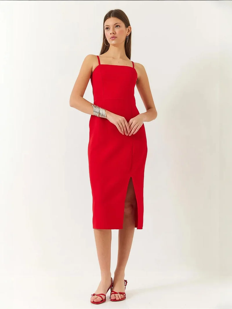 بيانكو لوتشي فستان ميدي  بياقة مربعة وفتحة