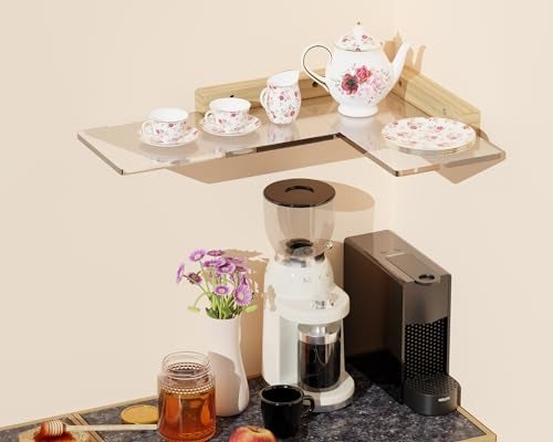 QsQueen Acrylic Floating Shelves with Solid Wood Base, Wall Mounted Shelf for Plants, Perfume, Nail Polish, Bathroom, Bedroom & Living Room Décor - Image 3