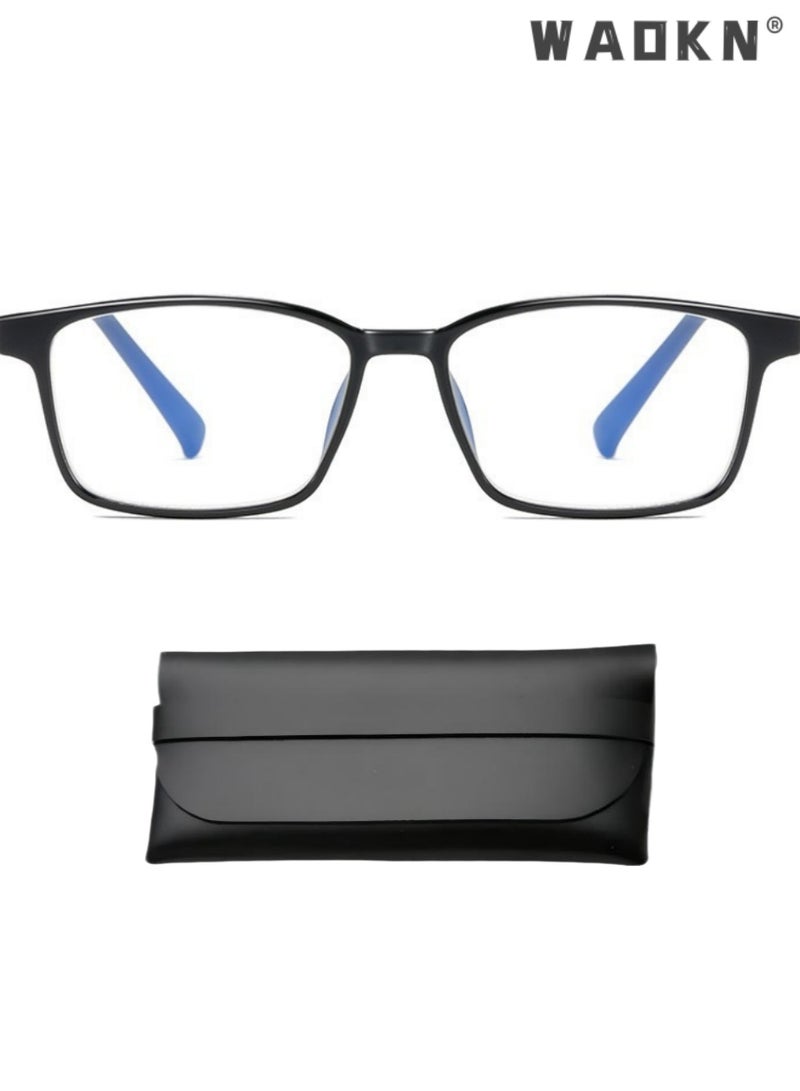 WAOKN Unisex Business Square  Blue Light Blocking Glasses for Women and Men, Butterfly Filter Blue-light Eyewear Matte Black TR90 Metal Ultra Light  Full Rim Frame ，TV PC Computer Fashion Gaming Glass,Anti Eye Eyestrain UV 400 Protection Reading Gaming Glasses, Black - Image 1