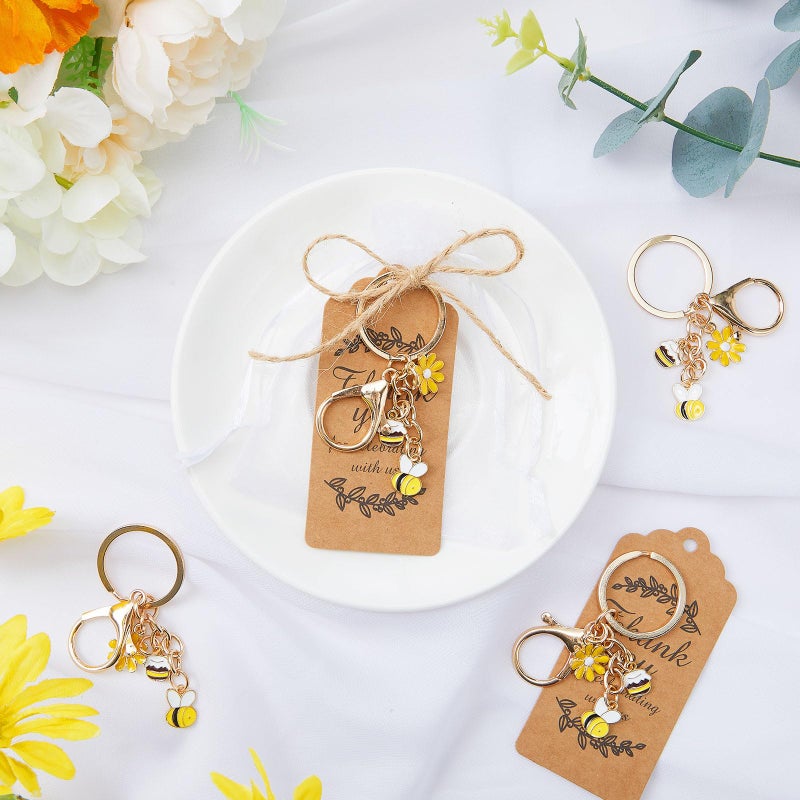 Ecation 20 Set Bee Sunflower Party Favor Keychains Keyring Gifts Set with Kraft Tag Organza Bag for Wedding Birthday(Classic) - Image 4