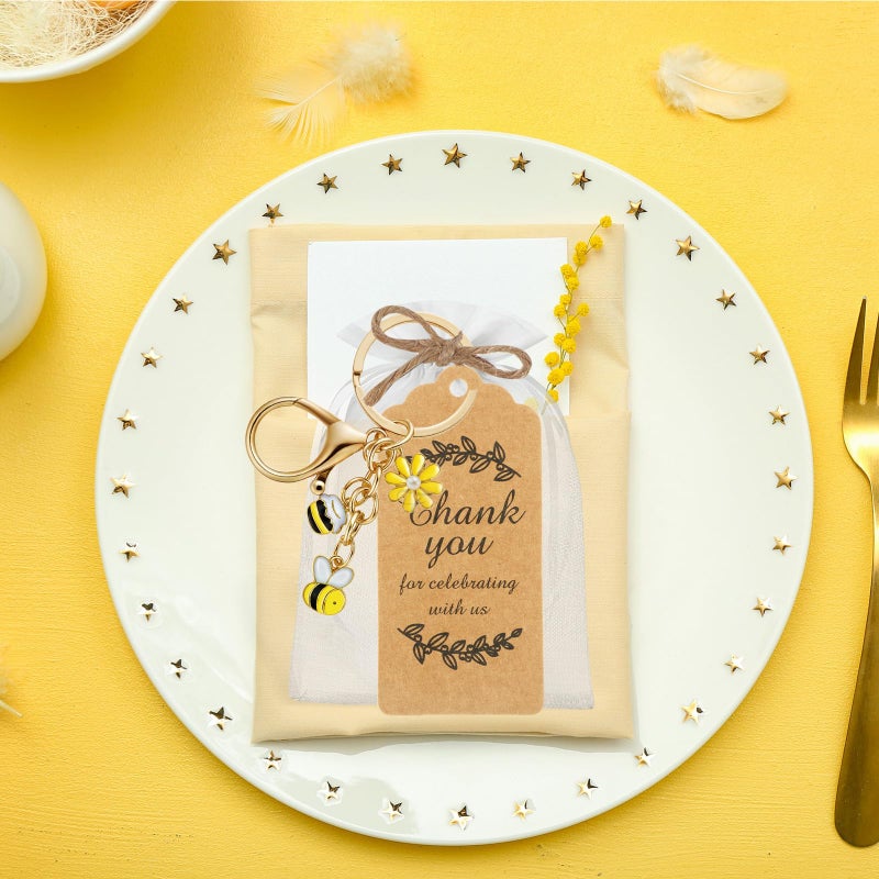 Ecation 20 Set Bee Sunflower Party Favor Keychains Keyring Gifts Set with Kraft Tag Organza Bag for Wedding Birthday(Classic) - Image 5