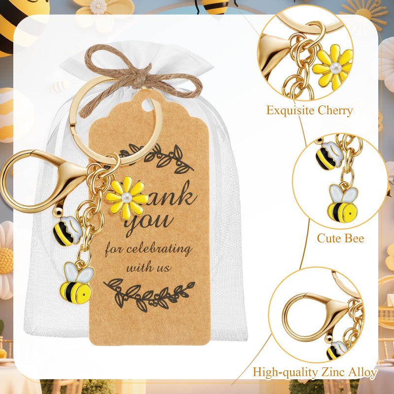 Ecation 20 Set Bee Sunflower Party Favor Keychains Keyring Gifts Set with Kraft Tag Organza Bag for Wedding Birthday(Classic) - Image 2
