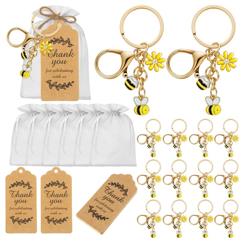 Ecation 20 Set Bee Sunflower Party Favor Keychains Keyring Gifts Set with Kraft Tag Organza Bag for Wedding Birthday(Classic) - Image 1