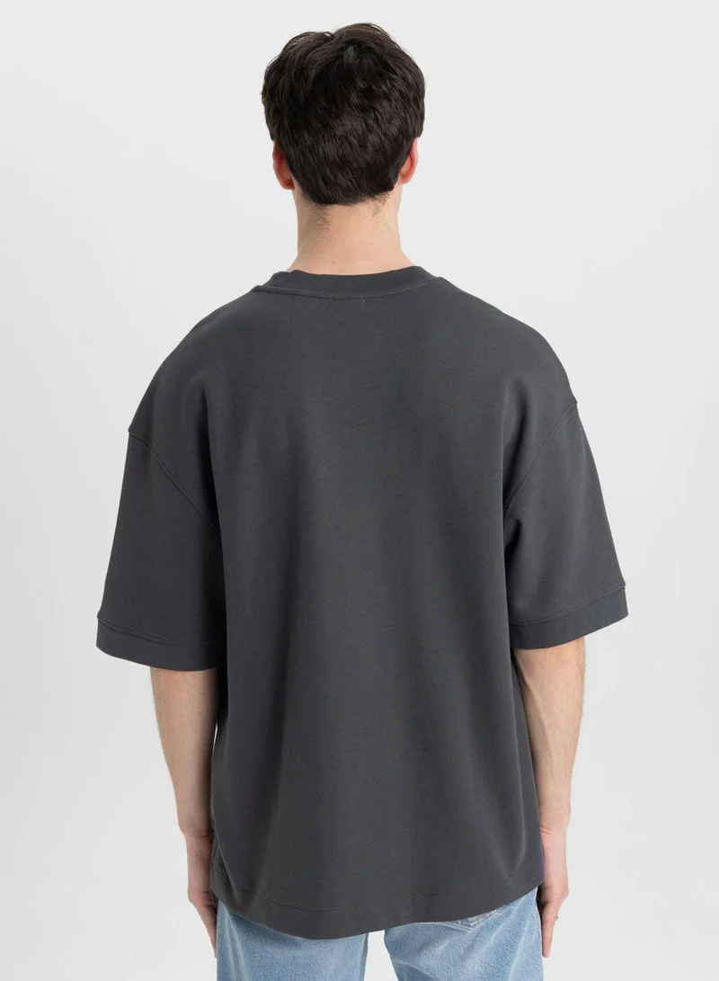 DeFacto Loose Fit Crew Neck Slogan T-Shirt