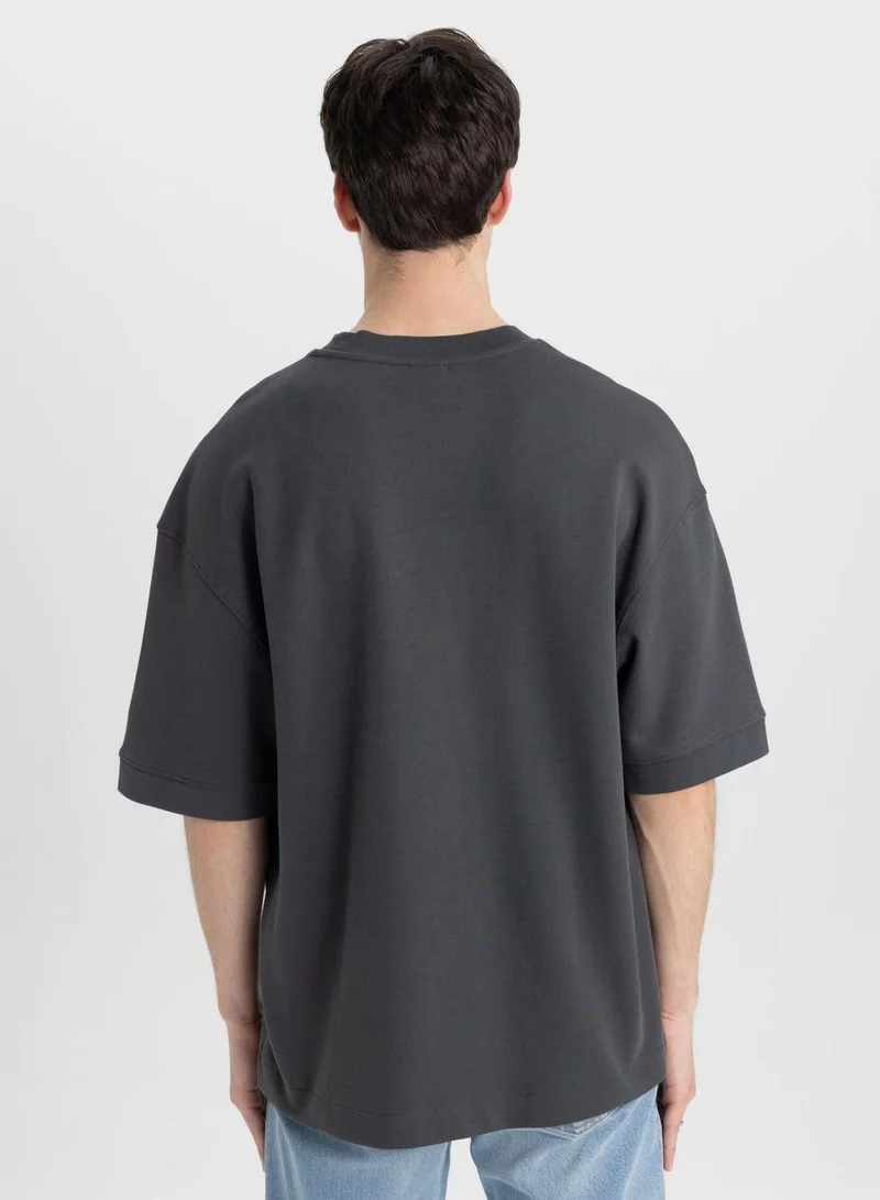 DeFacto Loose Fit Crew Neck Slogan T-Shirt