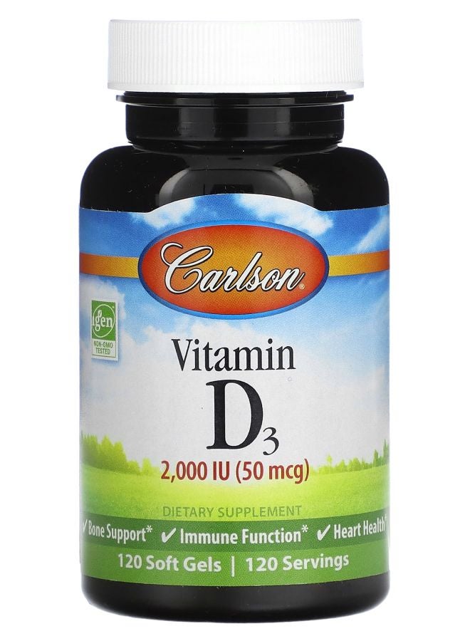 Carlson Vitamin D3 50 mcg (2000 IU) 120 Soft Gels
