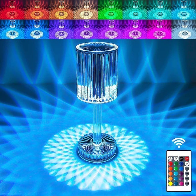 CRYSTAL DIAMOND TABLE LAMP DIMMABLE TOUCH AND REMOTE CONTROL ROMANTIC 16 COLOR DIAMOND TABLE LAMPS USB RECHARGABLE LED NIGHT STAND LAMP MULTICOLOR CRYSTAL STAND LAMP