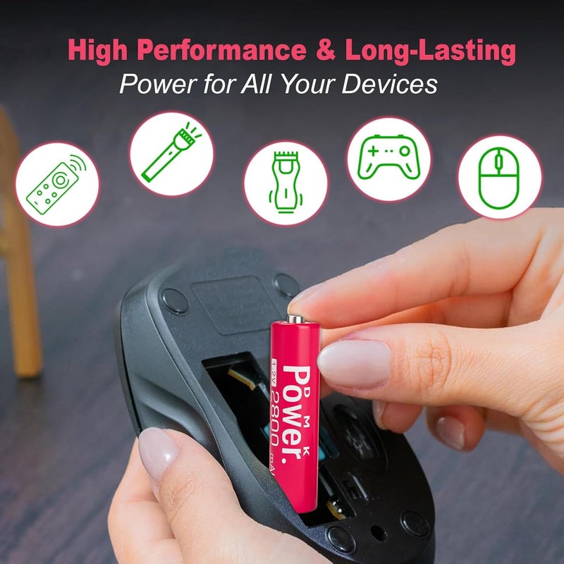 DMK Power Rechargeable AA Batteries,2800mAh High Capacity Batteries 1.2V NiMH Low Self Discharge (PINK, 4 PIECES) - Image 5