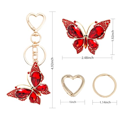 Weixiltc Charm Keychain for Women, Cute Heart Key Chain with Diamond Butterfly Pendant, Lovely Bag & Purse Keyring Accessory (Red) - Image 5