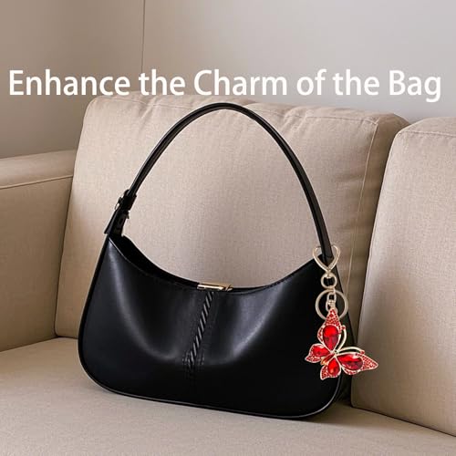 Weixiltc Charm Keychain for Women, Cute Heart Key Chain with Diamond Butterfly Pendant, Lovely Bag & Purse Keyring Accessory (Red) - Image 2