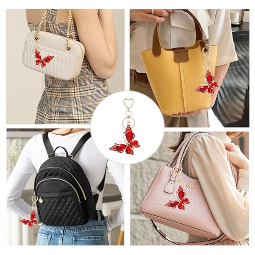 Weixiltc Charm Keychain for Women, Cute Heart Key Chain with Diamond Butterfly Pendant, Lovely Bag & Purse Keyring Accessory (Red) - Image 4