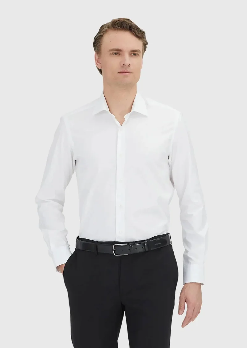 RAMSEY White Regular Fit Weaving Classical 100% Cotton Shirt
