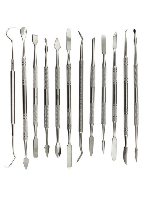Wax Carvers Set Double Ended Dental Wax Modeling Sculpting Tools Dental Picks Polymer Pottery Clay Carving Tool Stainless Steel 12 Pieces