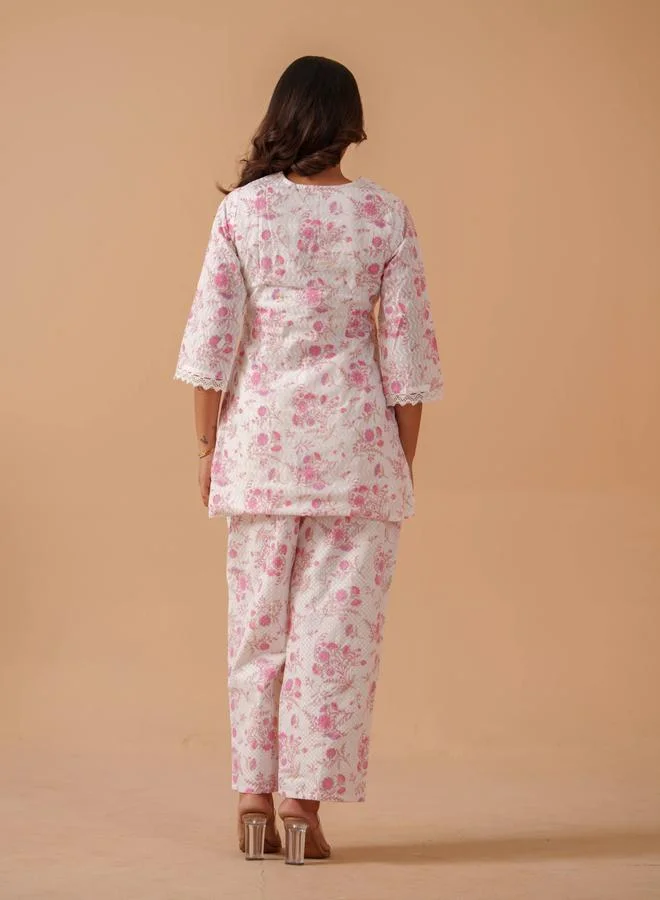 DW DW Floral Printed Pure Cotton Tunic with Trousers Co-Ords