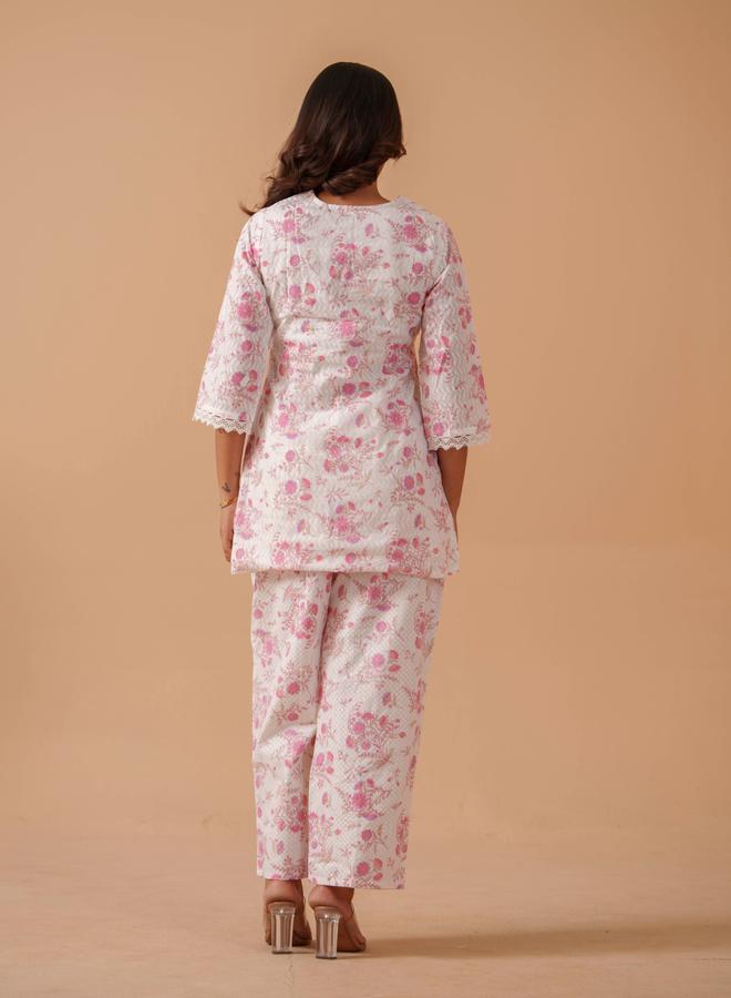 دي دبليو طقم تونيك وبنطلون قطن خالص بطبعة زهور - Image 3