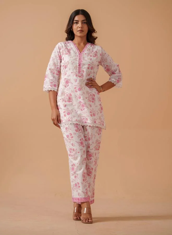 DW DW Floral Printed Pure Cotton Tunic with Trousers Co-Ords