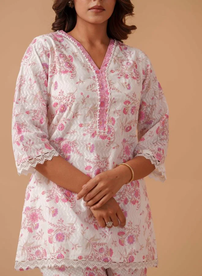 DW DW Floral Printed Pure Cotton Tunic with Trousers Co-Ords