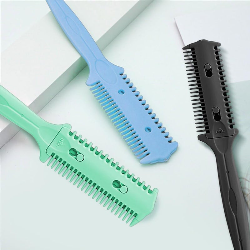 Soft N Style Soft 'N Style 3 Pack Double-Sided Hair Trimmer Comb - Split Ends Razor Styler for Thin and Thick Hair Cutting and Styling (Green, Black, Blue) - Image 5