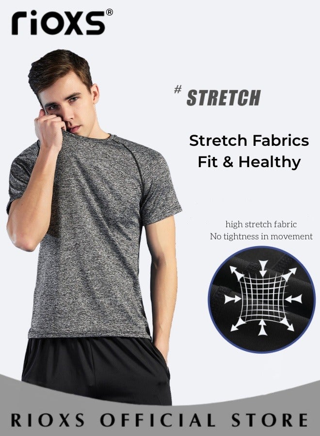 RIOXS Men's 2PCS Fitness Sports Set, Quick-Drying Short-Sleeved T-Shirt and Shorts, Lightweight Breathable Running Tight Set, Skin-friendly Wear-resistant Training Tracksuit, Designed for Athletic Comfortable Experience  - Image 5