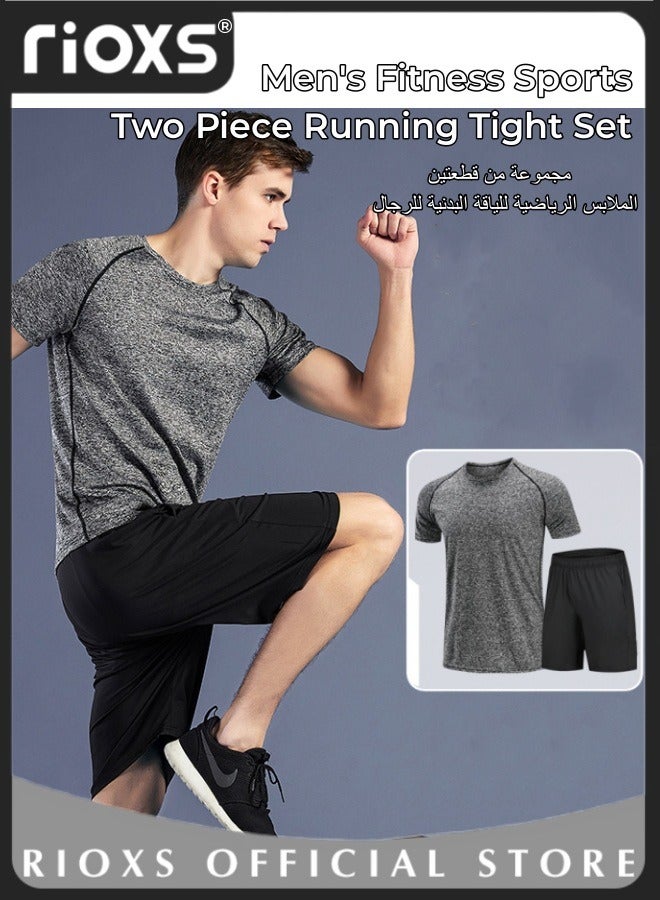 RIOXS Men's 2PCS Fitness Sports Set, Quick-Drying Short-Sleeved T-Shirt and Shorts, Lightweight Breathable Running Tight Set, Skin-friendly Wear-resistant Training Tracksuit, Designed for Athletic Comfortable Experience  - Image 3