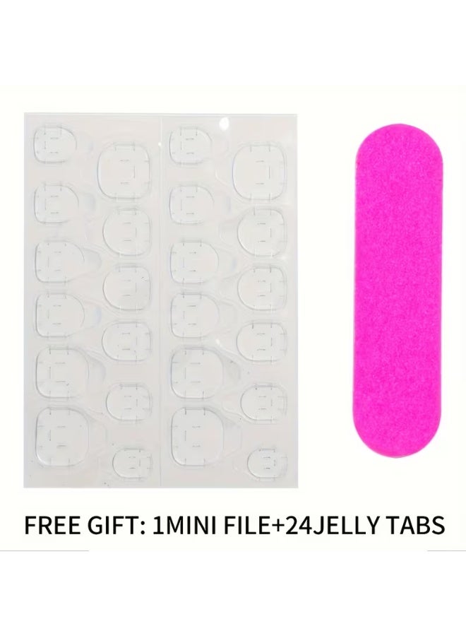 LANGMANNI Set of 24 French Tip Press-On Nails - Shiny Nude And White, Short Square Acrylic Fake Nails with Jelly Stickers for Easy Application - Ideal for Work And Casual Outfits - Image 3