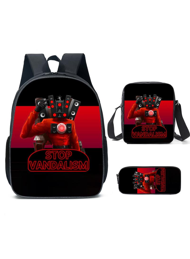 3 Pcs Skibidi Toilet  School Bag Satchel Pencil Case Animated Game Skibidi Toilet Man Gifts For Kids TV Man Toilet Man Titan Man - Image 1