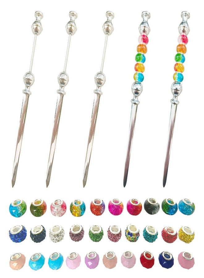 Woerma 5 Pcs Beaded Letter Opener Envelope Stainless Steel Letter Openers with 30 Assorted Large Hole Beads for DIY Office Supplies Gift (Silver) - Image 1