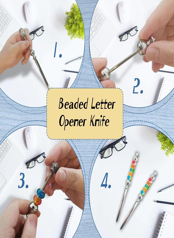 Woerma 5 Pcs Beaded Letter Opener Envelope Stainless Steel Letter Openers with 30 Assorted Large Hole Beads for DIY Office Supplies Gift (Silver) - Image 3
