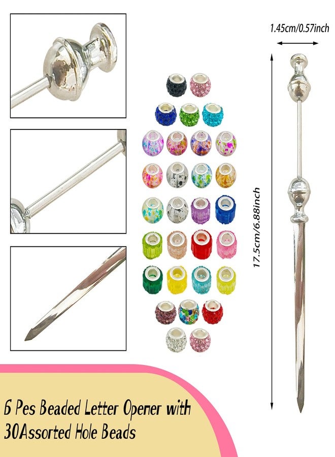 Woerma 5 Pcs Beaded Letter Opener Envelope Stainless Steel Letter Openers with 30 Assorted Large Hole Beads for DIY Office Supplies Gift (Silver) - Image 2
