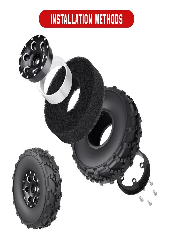 هوبي بارك عجلات HobbyPark 1.0 Beadlock وإطارات لاصقة 1.0 مقاس 62x21 مم، إطارات طينية ناعمة لسيارات الزحف التي تعمل بالتحكم عن بعد بمقياس 1/24، متوافقة مع AX24 وSCX24 وFCX24 وEnduro24، مجموعة من 4 عجلات (حواف بستة أضلاع). - Image 5