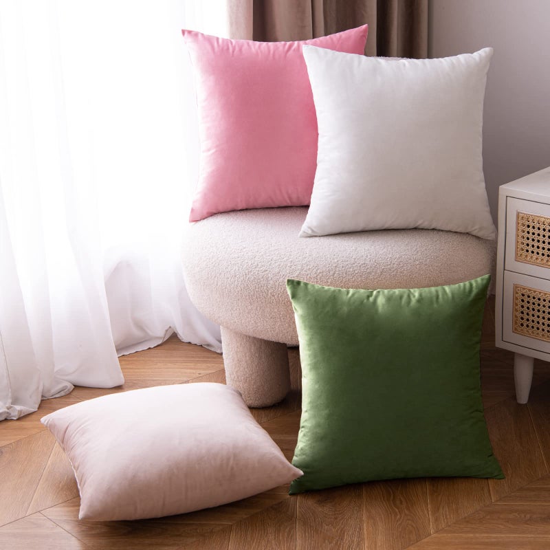 EMEMA Pack of 2 Velvet Throw Pillow Covers Decorative Square Pillowcase Soft Solid Cushion Case for Sofa Bedroom Chair Car 24x24 Inch Moss Green - Image 4