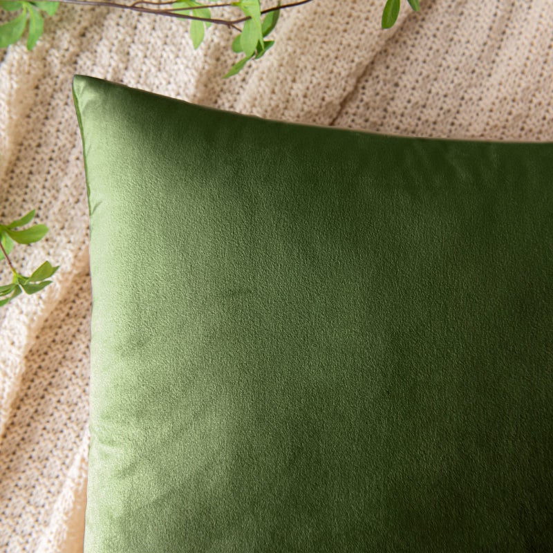 EMEMA Pack of 2 Velvet Throw Pillow Covers Decorative Square Pillowcase Soft Solid Cushion Case for Sofa Bedroom Chair Car 24x24 Inch Moss Green - Image 2