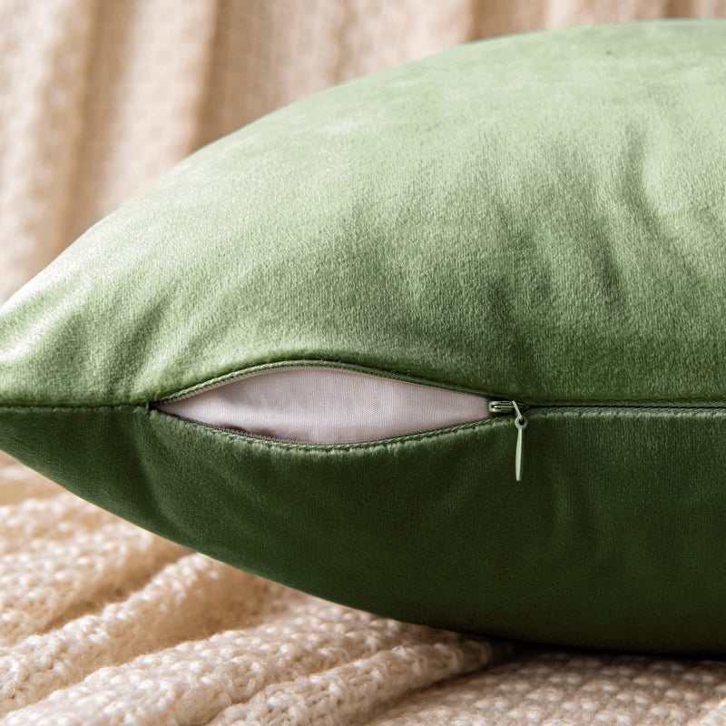 EMEMA Pack of 2 Velvet Throw Pillow Covers Decorative Square Pillowcase Soft Solid Cushion Case for Sofa Bedroom Chair Car 24x24 Inch Moss Green - Image 3