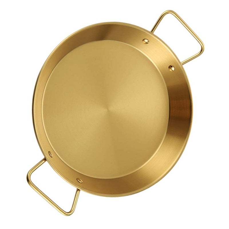 VALAJOGI Stainless Steel 24 cm Paella Pan Non-Stick Frying Wok for Spaghetti, Fried Chicken, Stir Fry & Rice | Double Handle Spanish Cooking Pot for Home & Restaurant | Heavy-Duty Camping (Golden) - Image 1